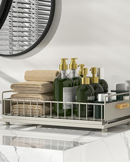 Under Sink Organizer, Single Tier Metal Pull Out Sliding Drawer Shelf for Kitchen Bathroom Cabinet Storage, Sturdy Rack – Gray