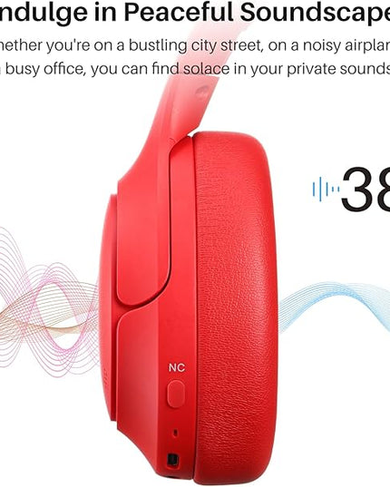 TOZO HT2 Hybrid Active Noise Cancelling Headphones, Wireless Over Ear Bluetooth Headset, 60H Playtime, Hi-Res Audio Custom EQ via App Deep Bass Comfort Fit Ear Cups, for Home Office Travel Red