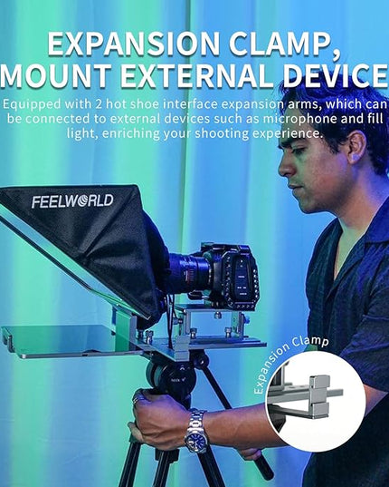 FEELWORLD TP16 16 Inch Folding Teleprompter for Up to 16" Tablet Horizontal Vertical Prompt for Live Streaming Interview Speech Online Teaching Vlogger with APP Remote Control Carry Case