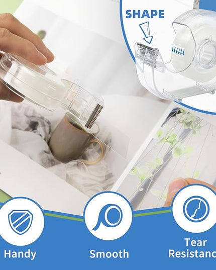 JEFURE 24 Pcs Transparent Tape with Dispenser, 0.7 in x 1000 in Clear Tapes and Refillable Dispensers, Office Tape Rolls with Dispenser Bulk for Craft Jobs, Gift Wrapping, Repairing, Home and School