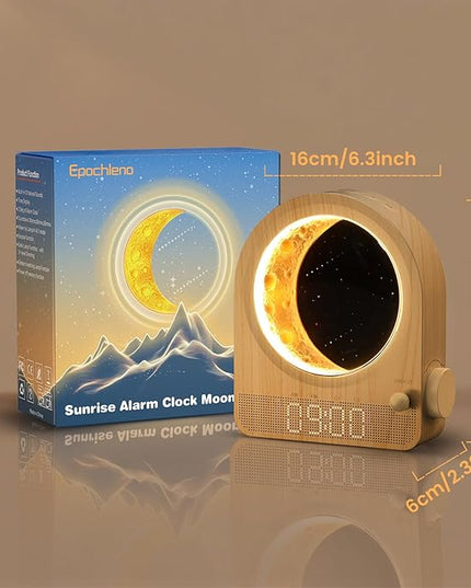 Sunrise Alarm Clock, White Noise Machine & Meteor Moonlight - 10 Soothing Sounds, Dual Alarms, 30/60/90min Timer, Easy Snooze - Bedroom Gift for Insomnia Adults/Women - Wood Grain