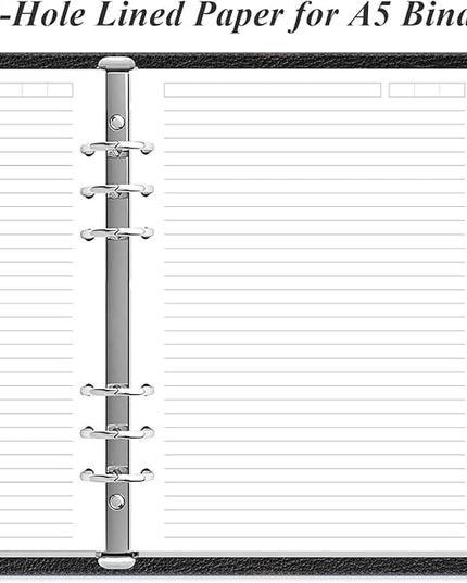 6 Hole Lined Paper Refills for A5 Ring Binder - 100 Sheets/200 Pages Loose Leaf Paper Line Refills for Filofax Planner, 100 gsm White Paper, 5.8" x 8.25"