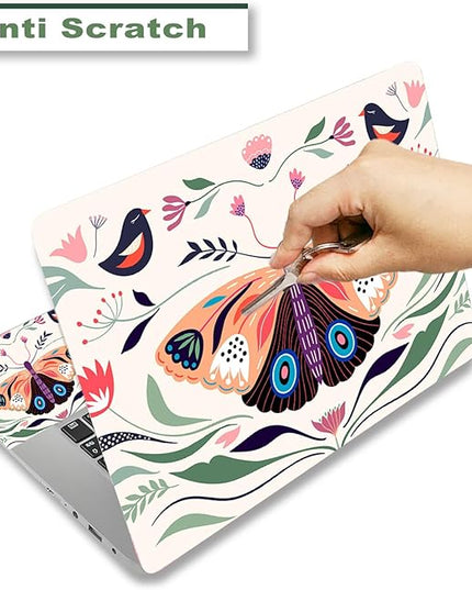 Laptop Skin Sticker Decal,12" 13" 13.3" 14" 15" 15.4" 15.6 inch Laptop Vinyl Skin Sticker Cover Art Protector Notebook PC (2 Wrist Pad Skins Included), Waterproof Removable, Butterfly Birds