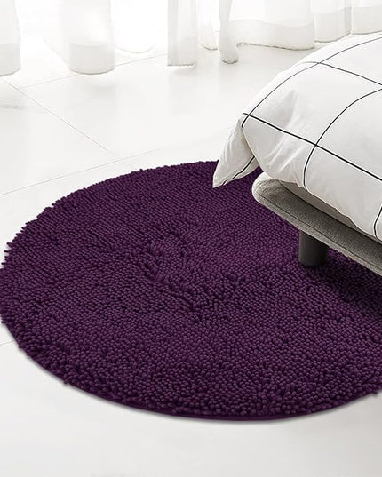 MAYSHINE Round Area Rug Set for Bathroom | Soft Plush Chenille Bath Mat, Water Absorbent Non-Slip Bathroom Rug | Washable Shag Carpet for Shower, Bedroom, or Home Décor | 36"x36" (Round) | Plum