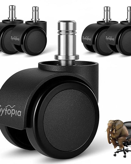 Sytopia Office Chair Wheels, Universal Standard Stem 7/16 inch x 7/8 inch, 2" Upgraded Quiet Caster Wheels Safe for All Floors Include Hardwood & Carpet, Not for 1KEA, Easy to Install, Set of 5