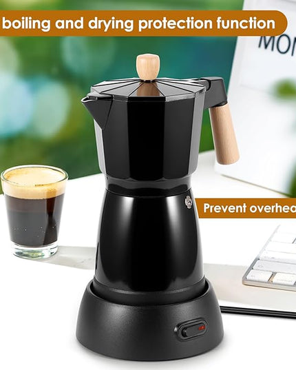 Electric Espresso Coffee Maker, 6 Cup Coffee Pot with Detachable Base Portable Aluminum Italian Moka Maker Electric Moka Pot for Home Cafe Outdoor Office