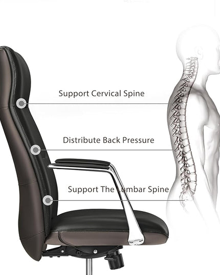 EUREKA ERGONOMIC Royal Slim Executive High Back Black Leather Office Chair, Home Desk Chair for Adults, Big and Tall with Wheels, Swivel Rolling