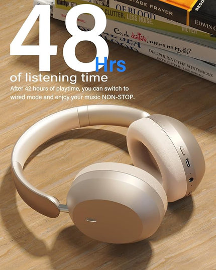Wentronic Y05 Bluetooth Headphones Wireless Over Ear Noise Cancelling with Microphone 48 Hours Playtime, High Sound Quality Foldable Soft EarpadsHeadphones for Travel-Starlight