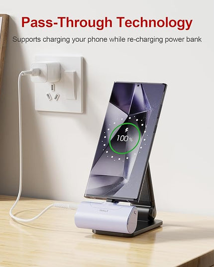 iWALK Small USB-C Portable Charger, 4500mAh Portable Charger for iPhone 16/15 16 Plus 16 Pro Max Mini Power Bank for Samsung Galaxy S25 S24 S23, Z Flip 5, Note, Moto, LG, Google Pixel, Purple