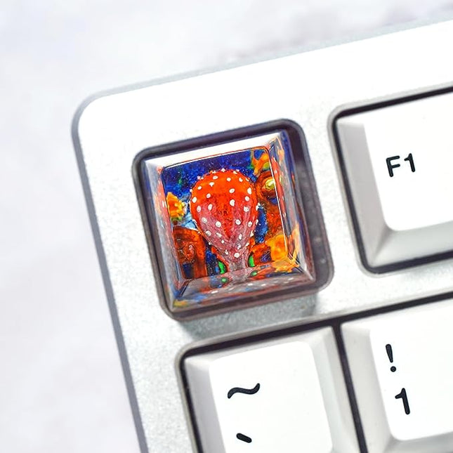Red Octopus Artisan Keycap R1 SA Profile Custom Ocean Sea Creatures Keycaps 1U ESC Handmade Gaming Kraken Resin Key Cap Cherry MX Switch Compatible Mechanical Keyboard Octopus Lover Gift