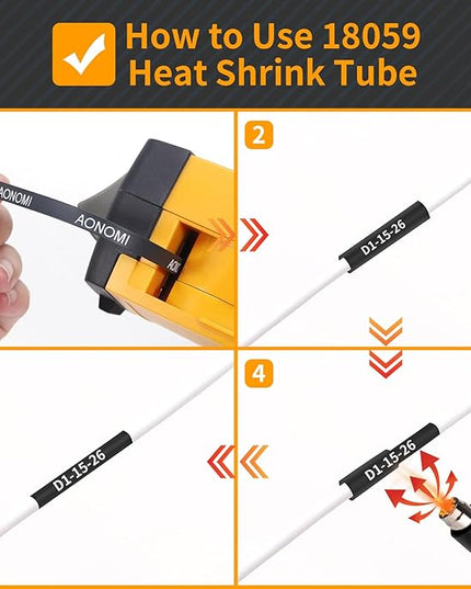 Replace for DYMO Rhino 6mm Black Heat Shrink Tube 18059 A18059 Compatible with DYMO Rhino 4200 5200 5000 6000 6000+ Label Maker Heat Shrink Tape Refills, 1/4" x 4.9',White on Black,4-Pack