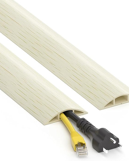 Floor Cord Cover 6ft, White Oak Wood Wire Hider Hide Extension Cords, Floor Cable Management Cover, PVC Cable Protector Cord Cavity W0.6in x H0.32in