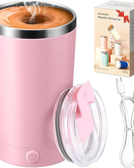 hatisan Self Stirring Coffee Mug With Lid Electric High Speed Self Stirring Mug 400ml Rechargeable Detachable Stainless Steel Self Stirring Cup for Coffee, Milk, Cocoa Christmas Gift(Pink)