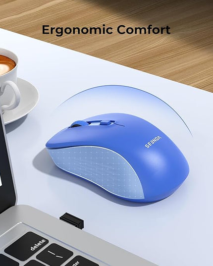 seenda Wireless Mouse, Bluetooth & 2.4G USB Dual Mode for Laptops & Computers - Mac & Windows Compatible - Blue