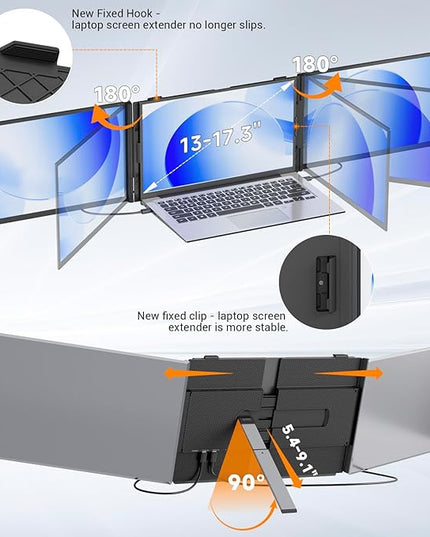 siaviala Laptop Screen Extender 0.17" Ultra-Thin, 14" 1080P FHD IPS Portable Monitor, Triple Screen Laptop Monitor Extender for 13"-17" Laptops, Plug & Play for Mac/Android/Chrome