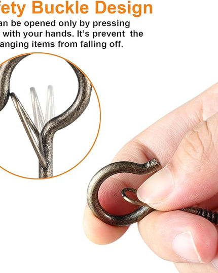 FSAH 25 PCS Screw-in Hooks for Outdoor String Lights, Q Hangers Hooks Outdoor for Outside, Swivel Hanging Basket Patio Light Hooks with Safe Buckle Screw in Planter Eye Hook for Wall Ceiling, Copper