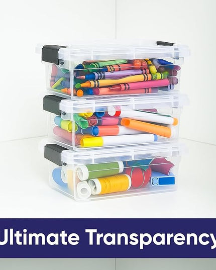 Superio Mini Storage Container Plastic Crayon Box Art Supplies and Sewing Case Stackable Clear Small Organizer for Beads, Stationery, Chalk, and Food, 0.7 Quart, 6 Pack