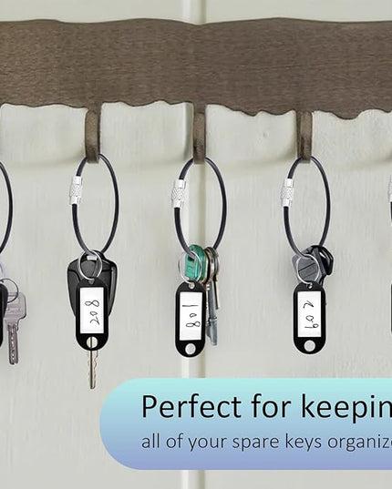 40 Pack Key Tags, Plastic Key Tags with Labels and Split Ring, 4 Keychain Cable and Key Labels for USB Drive, Bags and Luggage Organization - Black