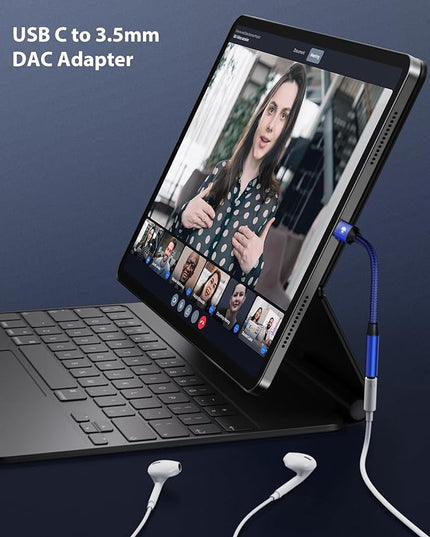 Stouchi USB C to 3.5mm Dongle Adapter, Type C Headphone Audio Jack Cable Cord Hi-Fi DAC Chip for iPhone 17/16 /15, Pixel 9/8 /7/6, iPad, Samsung Galaxy S25 S24 S23 Ultra (2, Blue, 0.38ft*2)