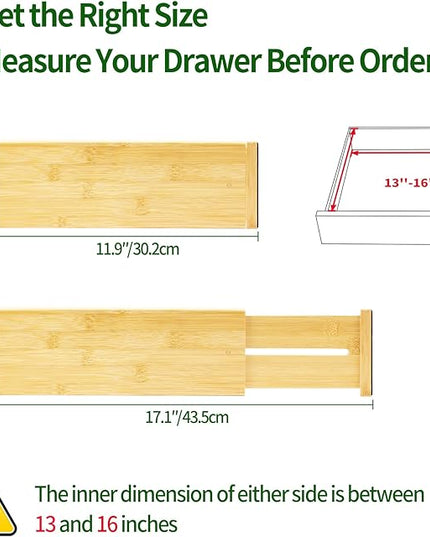 VaeFae 3 Pack Bamboo Drawer Dividers, 4" High Adjustable 11.9-17.1" Clothes Drawer Organizers, Expandable Separators for Bedroom/Bathroom/Kitchen/Office Storage