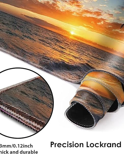 Galdas Gaming Mouse Pad XXL XL Large Mouse Pad Mat Long Extended Mousepad Desk Pad Non-Slip Rubber Mice Pads Stitched Edges Thin Pad (31.5x11.8x0.12 Inch)-Sunset Beach