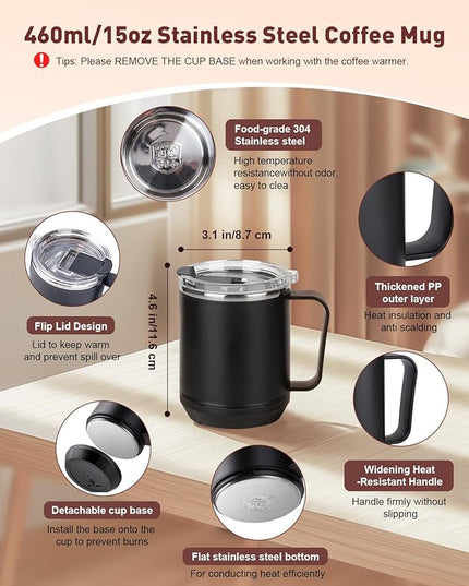 Kaoer Mug Warmer, Cup Warmer for Desk with 15oz Coffee Mug, 36W Electric Coffee Cup Warmer with Auto Shut Off, 9 Temperature Setting Smart Cup Warmer for Heating Coffee, Milk, Beverage, Candle Jar