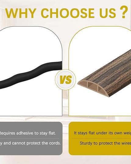 Floor Cord Cover 3.3FT Cord Covers for Wires on Floor Protect Wires & Prevent Trip Hazards, Easy to Cut for Home, Office, School, Concerts, Cavity W0.6in x H0.32in