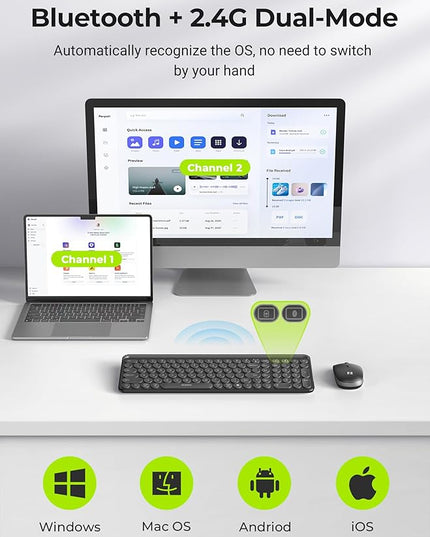 seenda Bluetooth Keyboard and Mouse for iPad, CTU-301 Wireless Multi-Device Connection Bluetooth+2.4G Keyboard Mouse Combo with Tablet Holder for iPad/MacBook/Windows, iOS/Andriod/Phone, Black