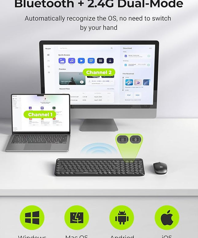 seenda Bluetooth Keyboard and Mouse for iPad, CTU-301 Wireless Multi-Device Connection Bluetooth+2.4G Keyboard Mouse Combo with Tablet Holder for iPad/MacBook/Windows, iOS/Andriod/Phone, Black