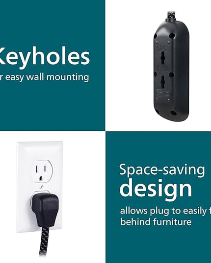 Philips 3-Outlet Grounded Extension Cord, 8 Ft Indoor with Surge Protection, Flat Plug Surge Protector Power Strip, 300 Joules, UL Listed, Black, SPC3434BB/37