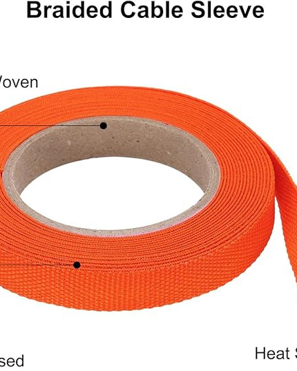 MECCANIXITY Braided Cable Sleeves Heat Shrinkable Fabric Sleeving, 5/16" 16ft Orange 2:1 Ratio Heat Shrinkable Cord Protector for Harness Cable, Network Cable Protection, Cable Management