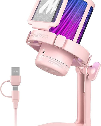 MAONO Gaming Microphone with Noise Cancellation, USB Condenser Mic for Streaming, Podcast, Twitch, YouTube, Discord, PC Desktop Computer Mic for PS5, GamerWave DGM20 Pink