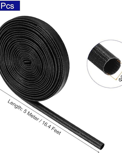 MECCANIXITY 5Pcs Wire Insulation Braid Fire Sleeve,16.4Ft-5mm ID Black, High Temp Silicone Coated Fiberglass Sleeving for Automotive Hose Lines Electrical Wiring