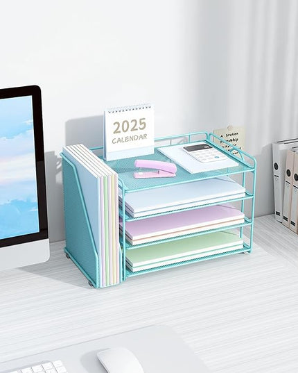 Spacrea Desk Organizers and Accessories, Paper Organizer for Desk with File organizer, Desk Accessories & Workspace Organizers for Office Supplies (Blue)