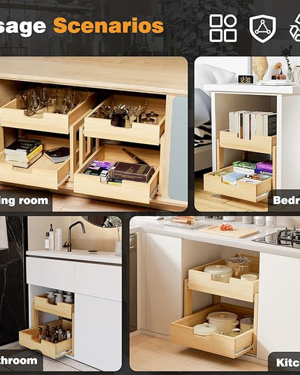 Gsskny Pull Out Cabinet Organizer, 23''W×21''D Sliding Drawers for Cabinets, 2 Tier Soft Close Slide Out Wooden Pull out Drawers, Base Cabinet Organization for Kitchen, Pantry, Bathroom