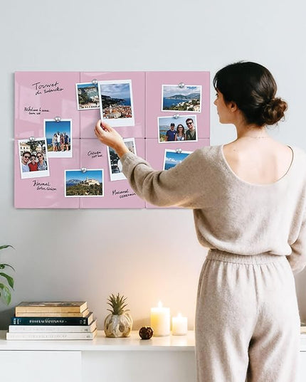 Comix Magnetic Dry Erase Board, 6 Pack, 11.8 x 11.8 Inches, Modular Whiteboard for Fridge, Office and Home, Small White Board Dry Erase Set for Kids, Students, Kitchen Organizer and Planner, Pink