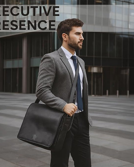 Leather Messenger Bag for Men 16" Full Grain Leather Laptop Bag Vintage Crossbody Office Satchel Travel Shoulder Bag