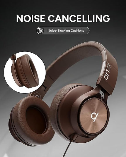 ARTIX CL750 Over Ear Headphones Wired with Mic & Volume Control, Audio with 100% Noise Cancelling Computer Wired, Plug in for Laptop, Dj Corded Studio Headphones