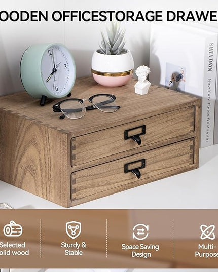 Kirigen Drak Wooden Office Storage Drawers Shallow Type - Desktop Filing Organization for Machine Printer Stand (BR, 2-Layer&2 Drawers)