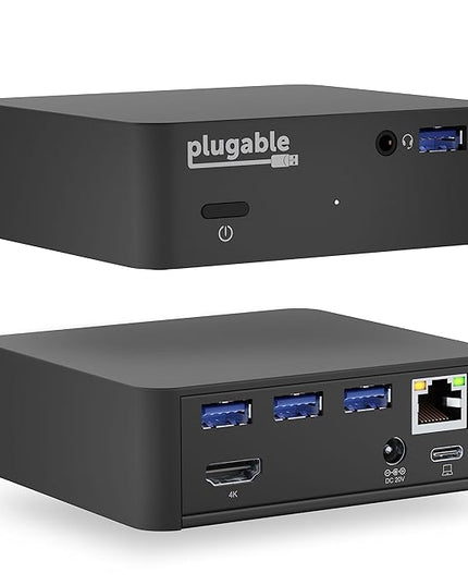 Plugable USB C Dock VESA Mount Compact with 85W Charging Thunderbolt 4/3 USB4 Compatible and Works with macOS, Windows, and ChromeOS Laptops (HDMI up to 4K@30Hz, Ethernet, 4X USB 3.0 Ports, USB-C PD)