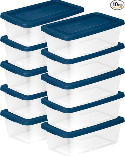 Sterilite Stackable 6 Quart Home Storage Box with Handles and Lid for Efficient, Space Saving Household Storage and Organization, (10 Pack)