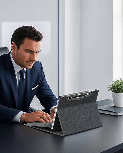 Tablet Case for 2025 New Microsoft Surface Pro 1st Edition 12-inch, PU Leather & Hard Shell Laptop Protective Cover with Multi-Angle Built-in Kickstand & Pen Holder (Black)