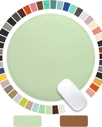 Mouse Pad，Round Mouse Pad，PU Mouse Pad，Leather Mouse Pad with Stitched Edge Micro-Fiber Base with Non-Slip Waterproof，Mouse Pad for Computers，Laptop，9 x 9 Inch (Fresh Green)