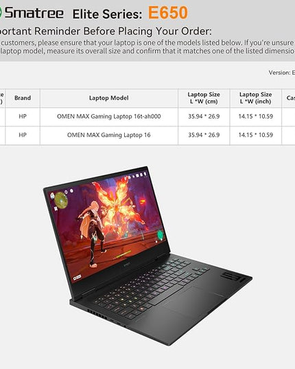 Smatree Laptop Sleeve for 16 inch HP Omen Max Gaming Laptop 16/16t-ah000, YKK Zipper, Patented Shockproof Design(E650)