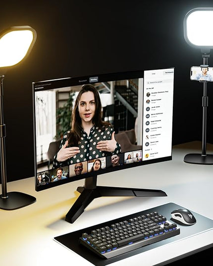 2 Packs Video Conference Lights for Zoom Meeting, LitONES Podcast Lighting Kit for Working from Home Office, Desktop Video Light with Stand and Phone Holder CRI 97.8