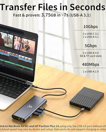 Docking Station 3 Monitors for HP/MacBook/Dell/Lenovo/Surface, USB C Docking Station with Dual 4K@60Hz HDMI & 4K DP, 14-in-1 USB C Hub with 100W PD, USB-A/C 3.1, 1Gbps Ethernet, SD/TF, 3.5mm Audio/Mic