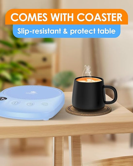 KitchekShop Coffee Mug Warmer - Fastest Heating & Highest Temperature, Coffee Cup Warmer for Desk Auto Shut Off, 4 Temp Settings & 1-12H Timer, Smart Electric Beverage Warmer for Coffee, Tea (Blue)