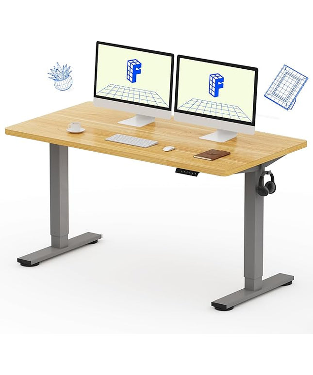 FLEXISPOT EN1 One-Piece Electric Standing Desk, 55 x 28 inch Stand Up Desk for Home Office (Silver Frame + 55" Natural Top, 2 Packages)