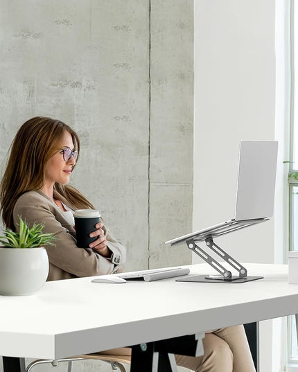 ALASHI Laptop Stand for Desk with 360° Rotating Base, Multi-Angle Adjustable Laptop Stands, Foldable Laptop Riser Compatible with 10 to 15.6 Inches PC Computer, Grey