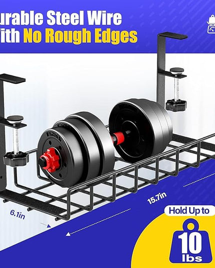 Under Desk Cable Management Tray 2 Pack, Xpatee Wire Management No Screws, Cable Tray with Clamp for Wire Management, Computer Code Rack for Office, Home - No Damage to Desk Black